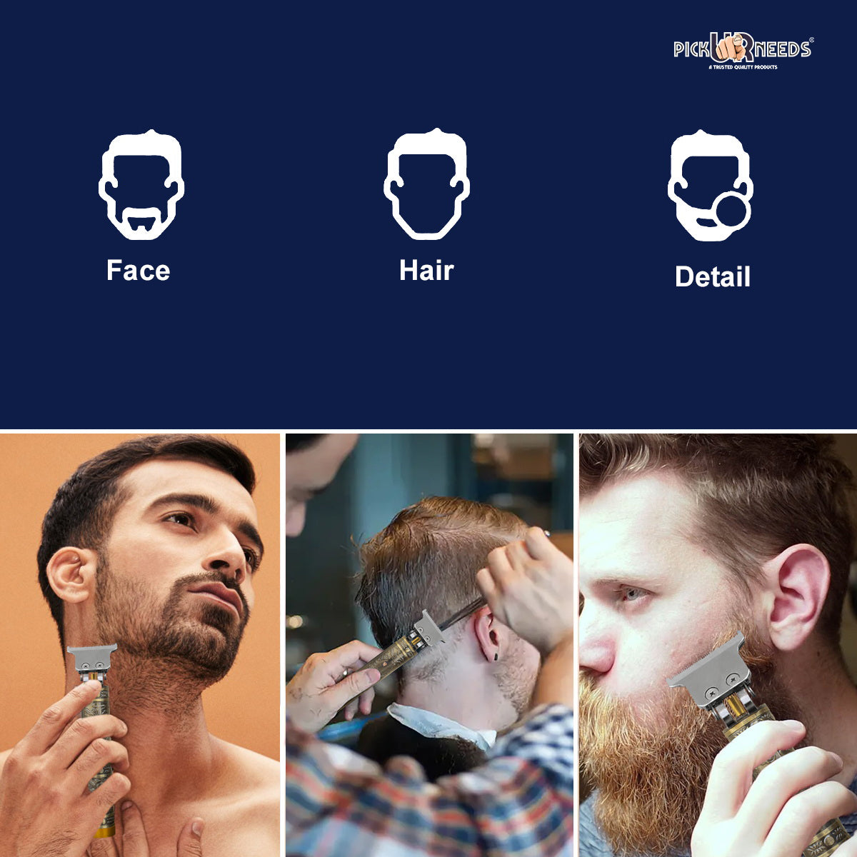 Pick Ur Needs Hair Trimmer T-Blade Rechargeable Cordless Electric Shaver Beard Grooming Kit 120 min Runtime 1 Length Settings (Gold)