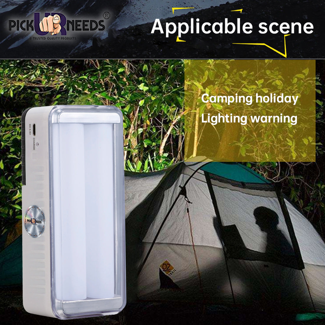 Pick Ur Needs High-Bright 2 Tube Rechargeable Floor Lantern Lamp With 5 Hrs Emergency Light