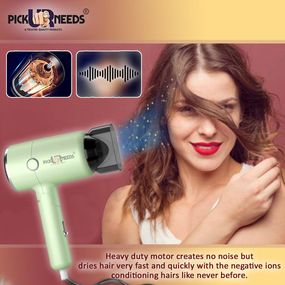 Pick Ur Needs Foldable Hair Dryer Stylish 2000W Professional Hot & Cold Hair Dryer with Handle Hair Dryer (2000 W, Green)