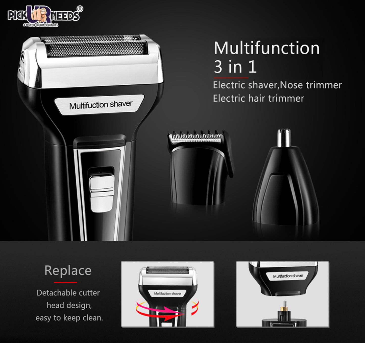 Pick Ur Needs Professional 3 In1 Cordless Hair Rechargeable Shaver Beard Trimmer For Men Hair Cutting Machine Multifunctional