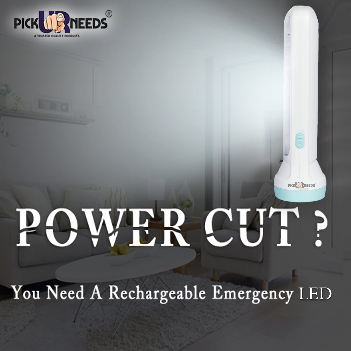 Pick Ur Needs Dual Mode Power Full Led Rechargeable Long Range Torch With Side Emergency 30 Led 6 hrs Torch Emergency Light (White)