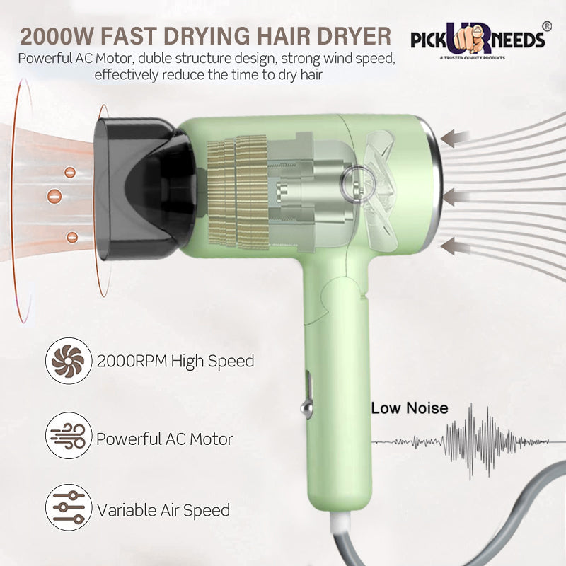 Pick Ur Needs Foldable Hair Dryer Stylish 2000W Professional Hot & Cold Hair Dryer with Handle Hair Dryer (2000 W, Green)