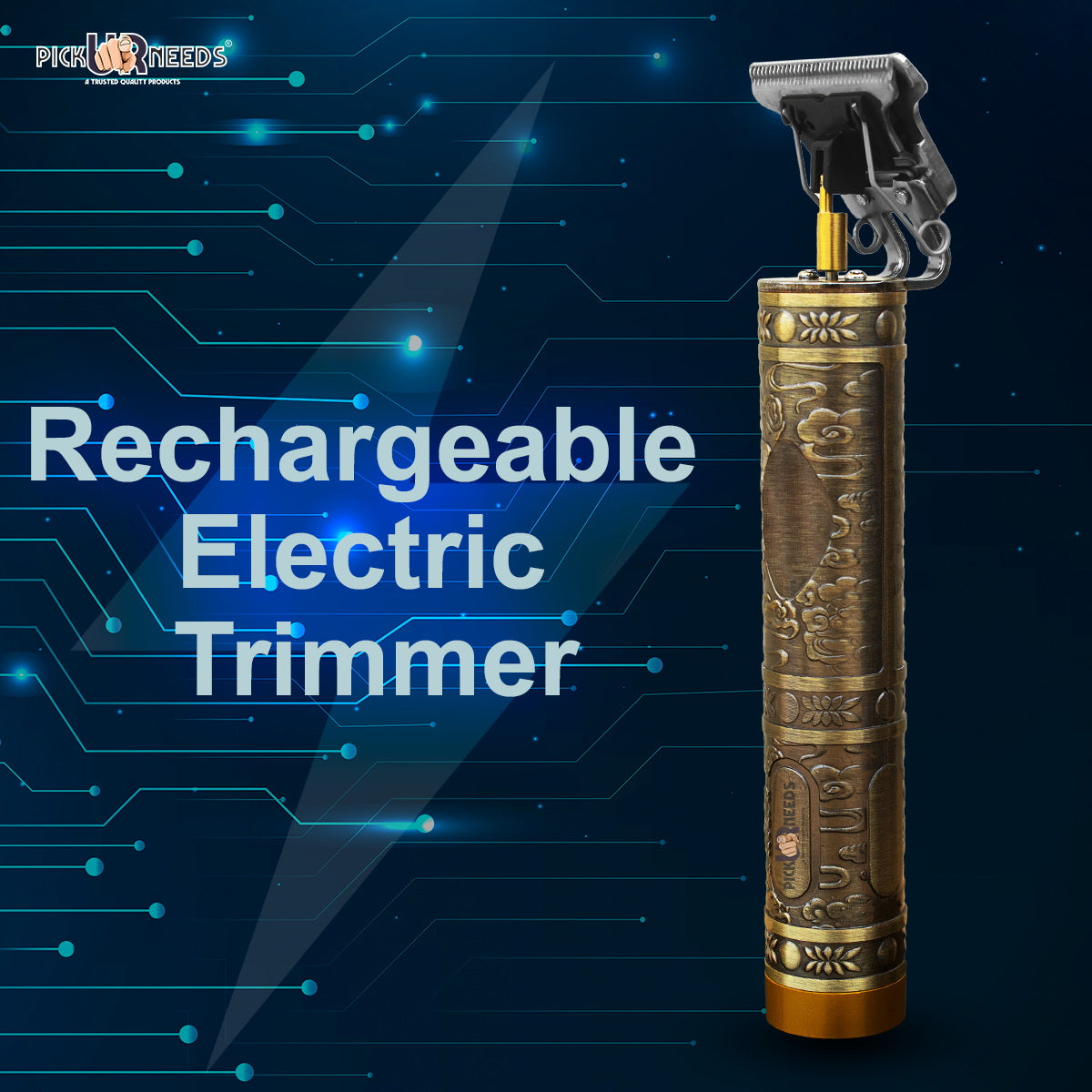 Pick Ur Needs Hair Trimmer T-Blade Rechargeable Cordless Electric Shaver Beard Grooming Kit 120 min Runtime 1 Length Settings (Gold)