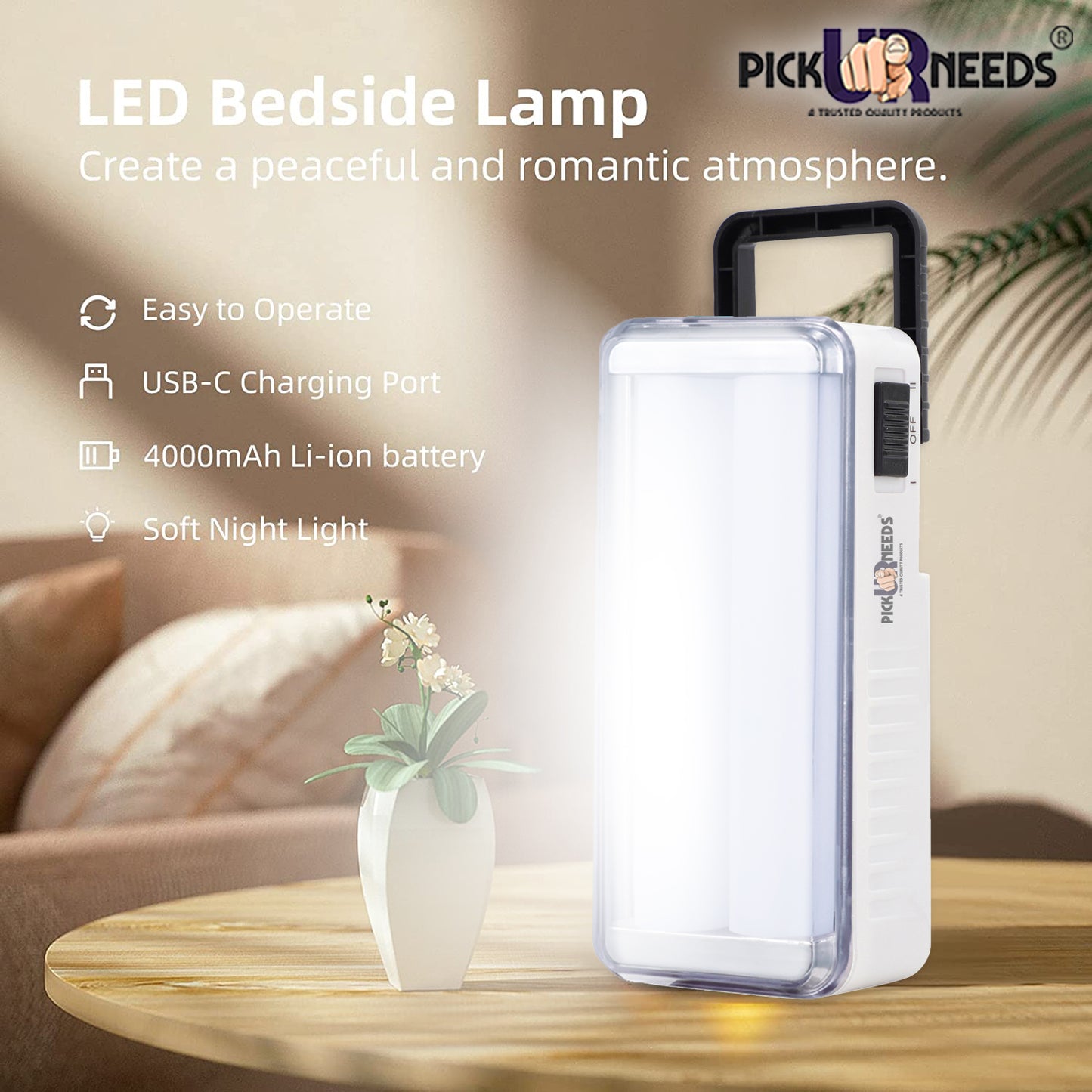Pick Ur Needs High-Bright 2 Tube Rechargeable Floor Lantern Lamp With 5 Hrs Emergency Light
