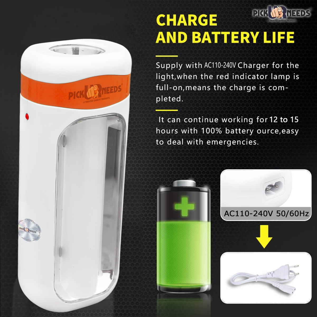 Pick Ur Needs Mini Home Emergency Rechargeable LED Floor Light Lamp with 4 hrs Lantern Emergency Light (Orange) Pack of 2