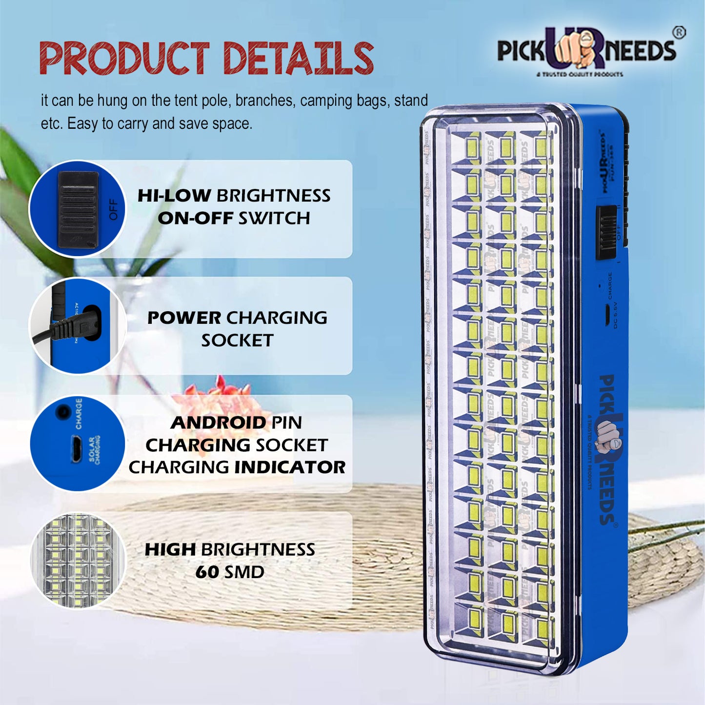Pick Ur Needs Solar 42 SMD LED Rechargeable Floor Lantern Lamp Emergency Light Pack of 2 Torch (White, 23 cm, Rechargeable)