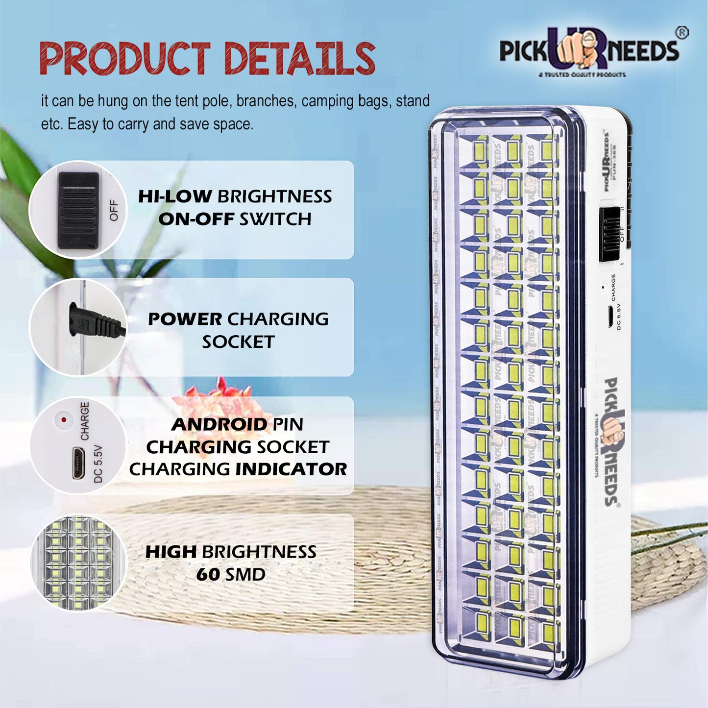 Pick Ur Needs Solar 42 SMD LED Rechargeable Floor Lantern Lamp Emergency Light Pack of 2 Torch (White, 23 cm, Rechargeable)