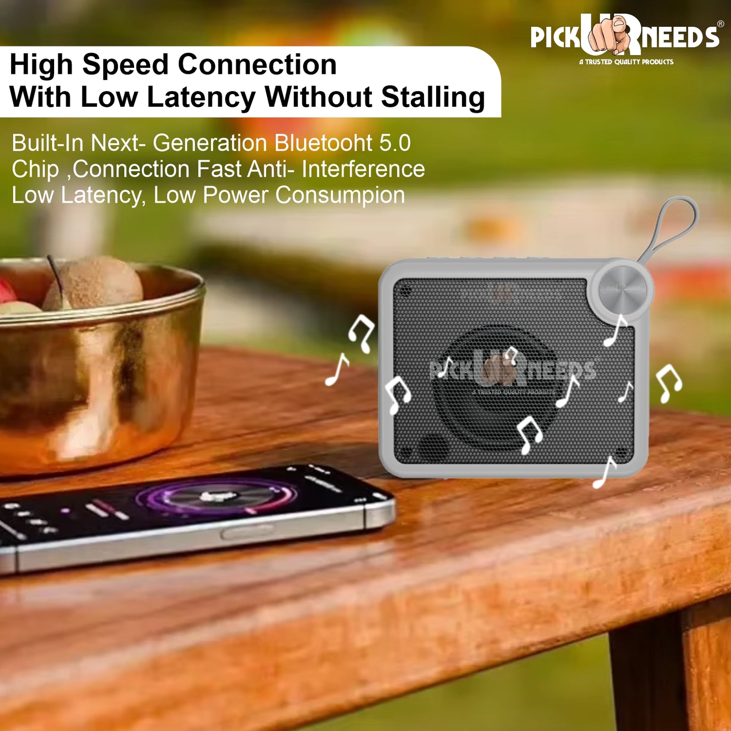 Pick Ur Needs Rechargeable Box Sound Wireless Speaker 5W – TWS, 4H Playback, TF/SD/USB/FM 5 W Bluetooth Speaker (Black, 5.0 Channel)