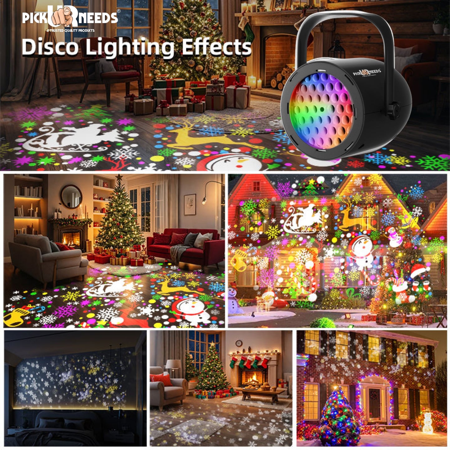 Pick Ur Needs Christmas LED Projection Lamp with 16 Pattern Rotating Effects Indoor Outdoor Decorative Light for Festival, Party, Xmas Tree & Home Décor | Waterproof Disco Projection Light