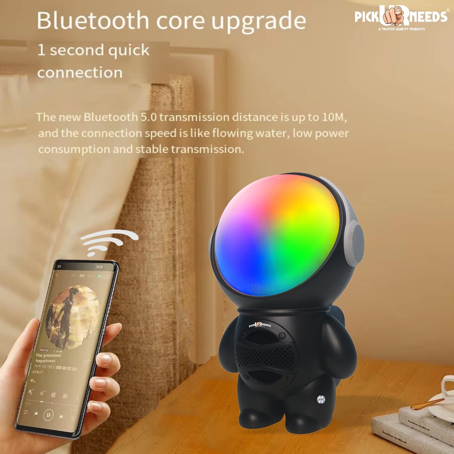 Pick Ur Needs Astronaut Portable Wireless Mini DJ Bluetooth Speaker with Dynamic Thunder Sound, 6.8W HiFi Bass, LED Lights, 1200mAh Battery, USB/TF Card Playback