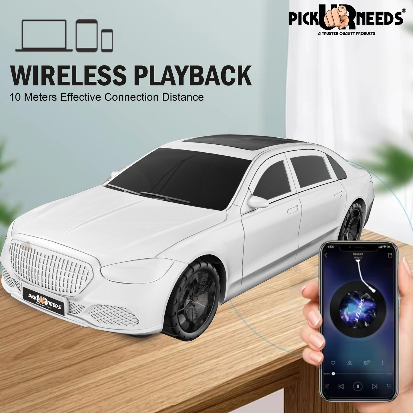 Pick Ur Needs Compact Rechargeable Wireless Thunder Sound 5W Car Speaker–Superior Bass, FM/USB 5 W Bluetooth Speaker (Red, 5.0 Channel)