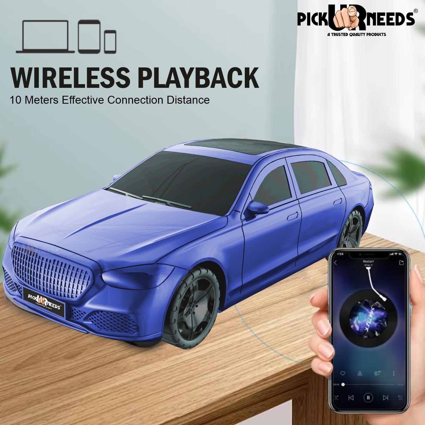 Pick Ur Needs Compact Rechargeable Wireless Thunder Sound 5W Car Speaker–Superior Bass, FM/USB 5 W Bluetooth Speaker (Red, 5.0 Channel)