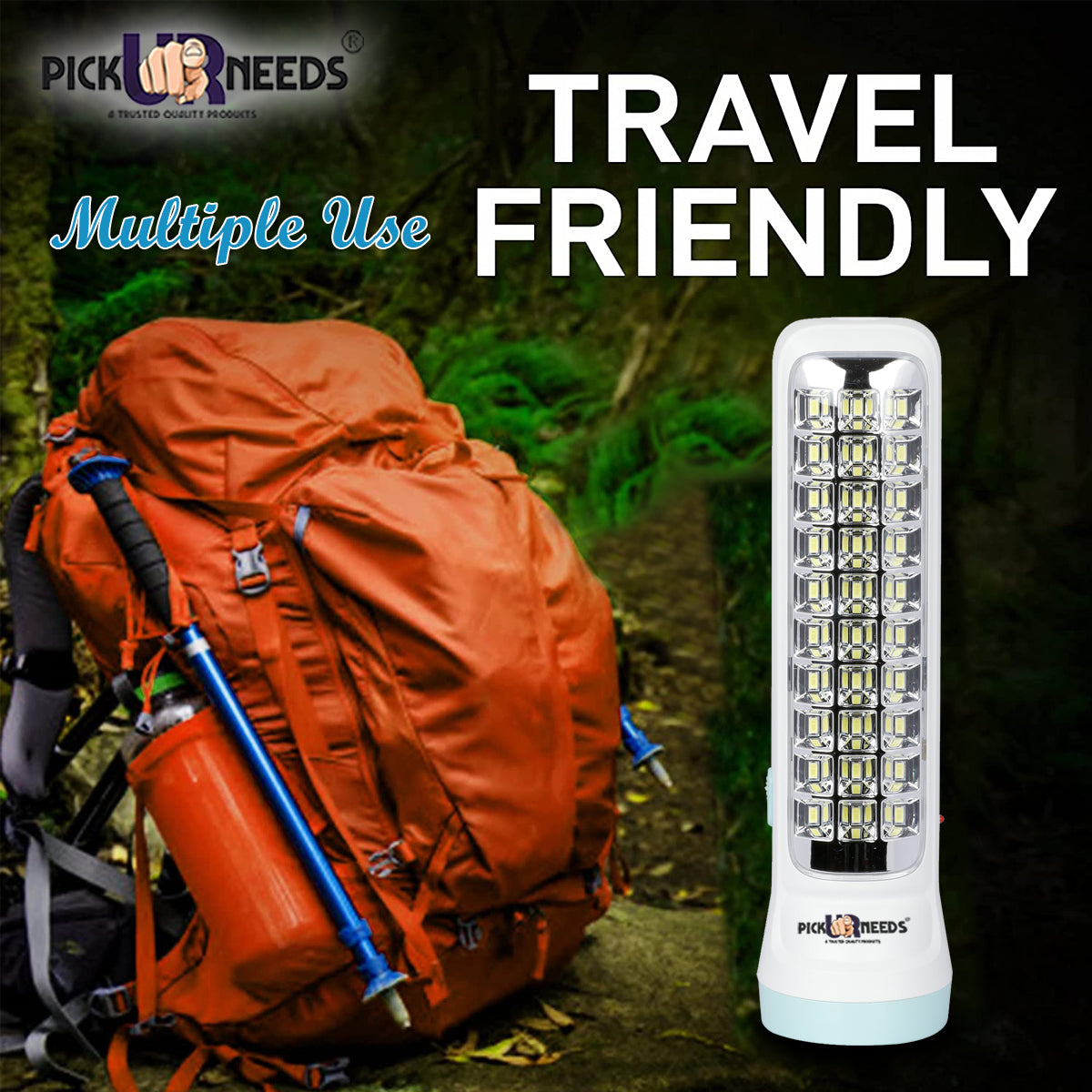Pick Ur Needs Dual Mode Power Full Led Rechargeable Long Range Torch With Side Emergency 30 Led 6 hrs Torch Emergency Light (White)