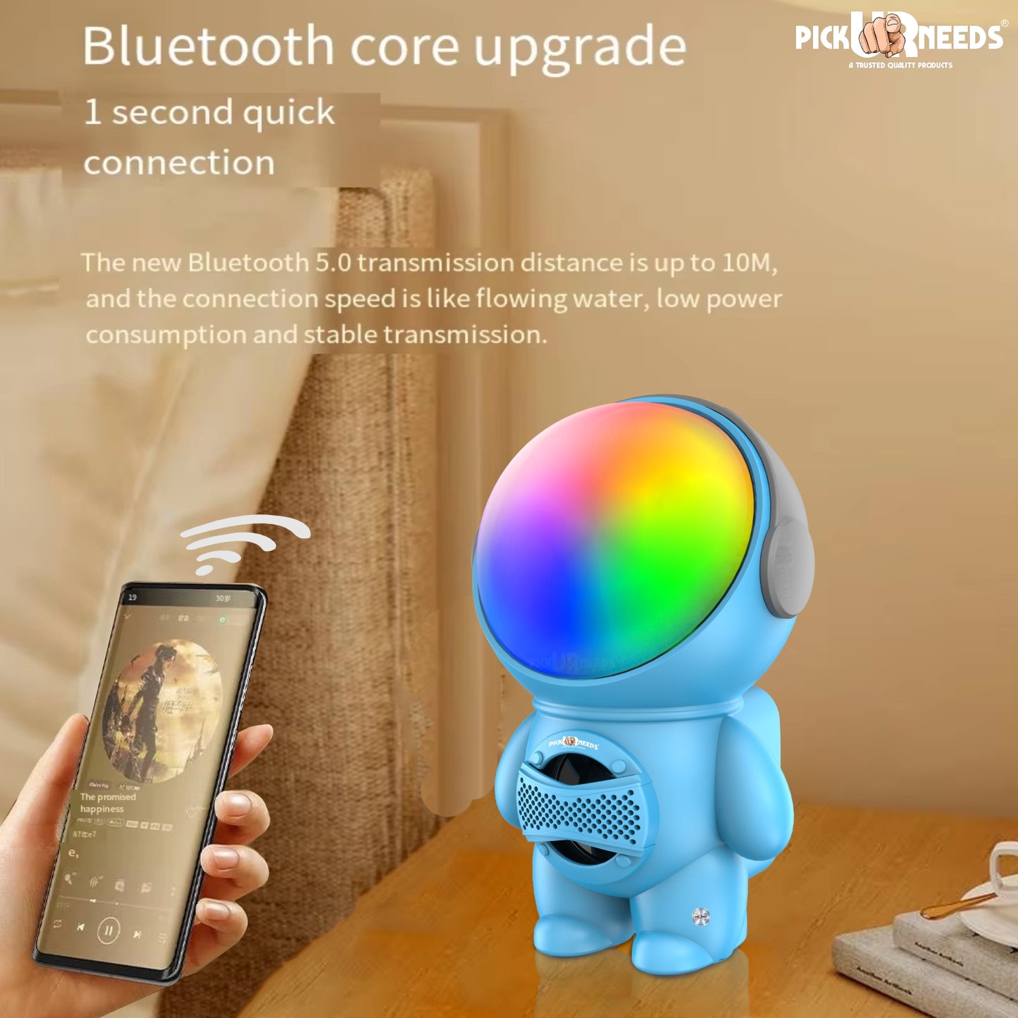 Pick Ur Needs Astronaut Portable Wireless Mini DJ Bluetooth Speaker with Dynamic Thunder Sound, 6.8W HiFi Bass, LED Lights, 1200mAh Battery, USB/TF Card Playback