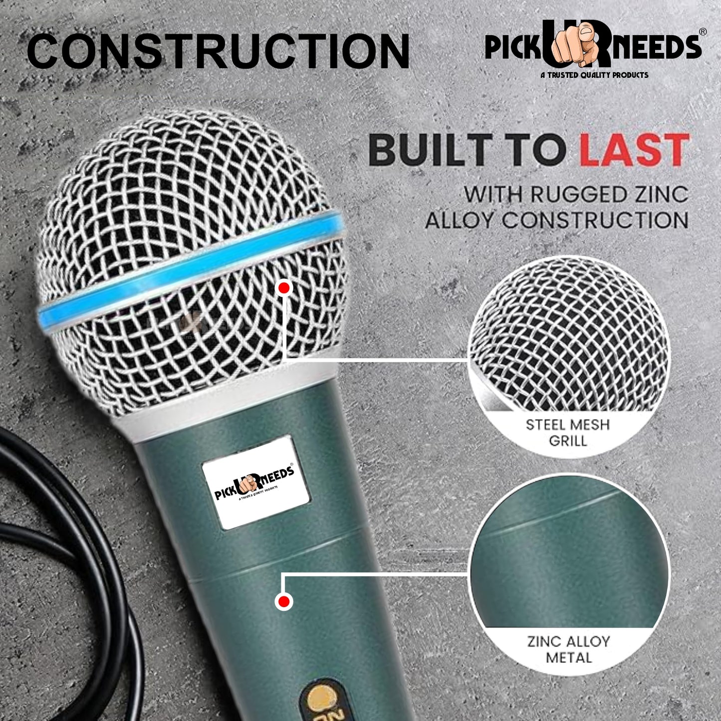 Pick Ur Needs Professional Dynamic Microphone –Singing, Karaoke & Live Performance- Corded Mic Microphone
