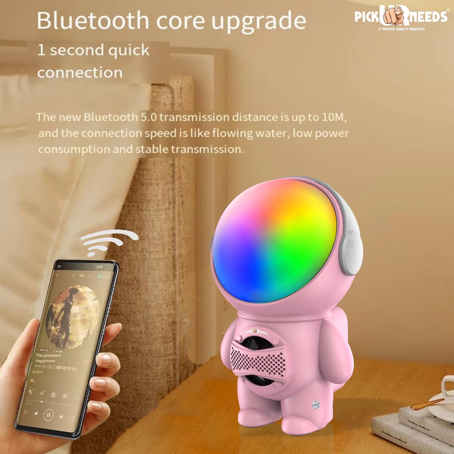 Pick Ur Needs Astronaut Portable Wireless Mini DJ Bluetooth Speaker with Dynamic Thunder Sound, 6.8W HiFi Bass, LED Lights, 1200mAh Battery, USB/TF Card Playback