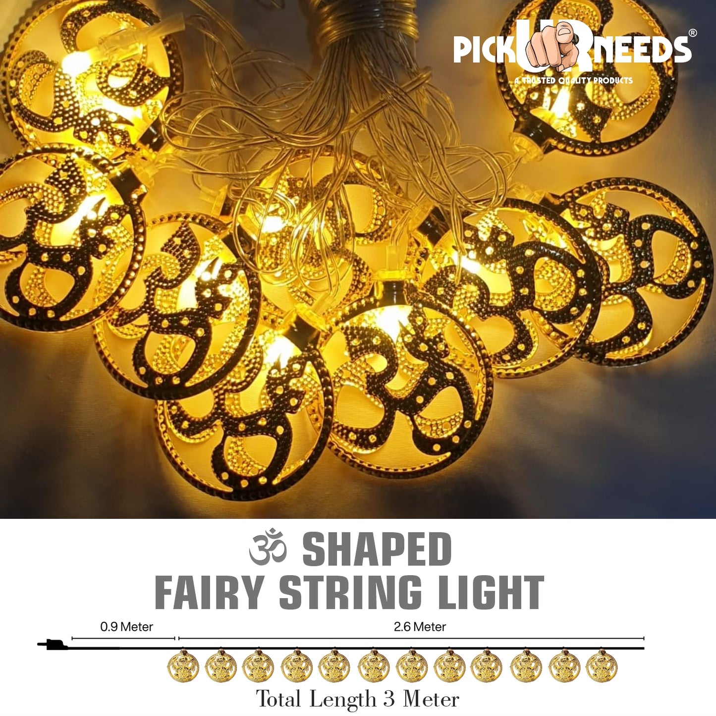 Pick Ur Needs Diwali String Lights OM Metal Hanging Lights, Warm White Round 3D Ceiling Lamp