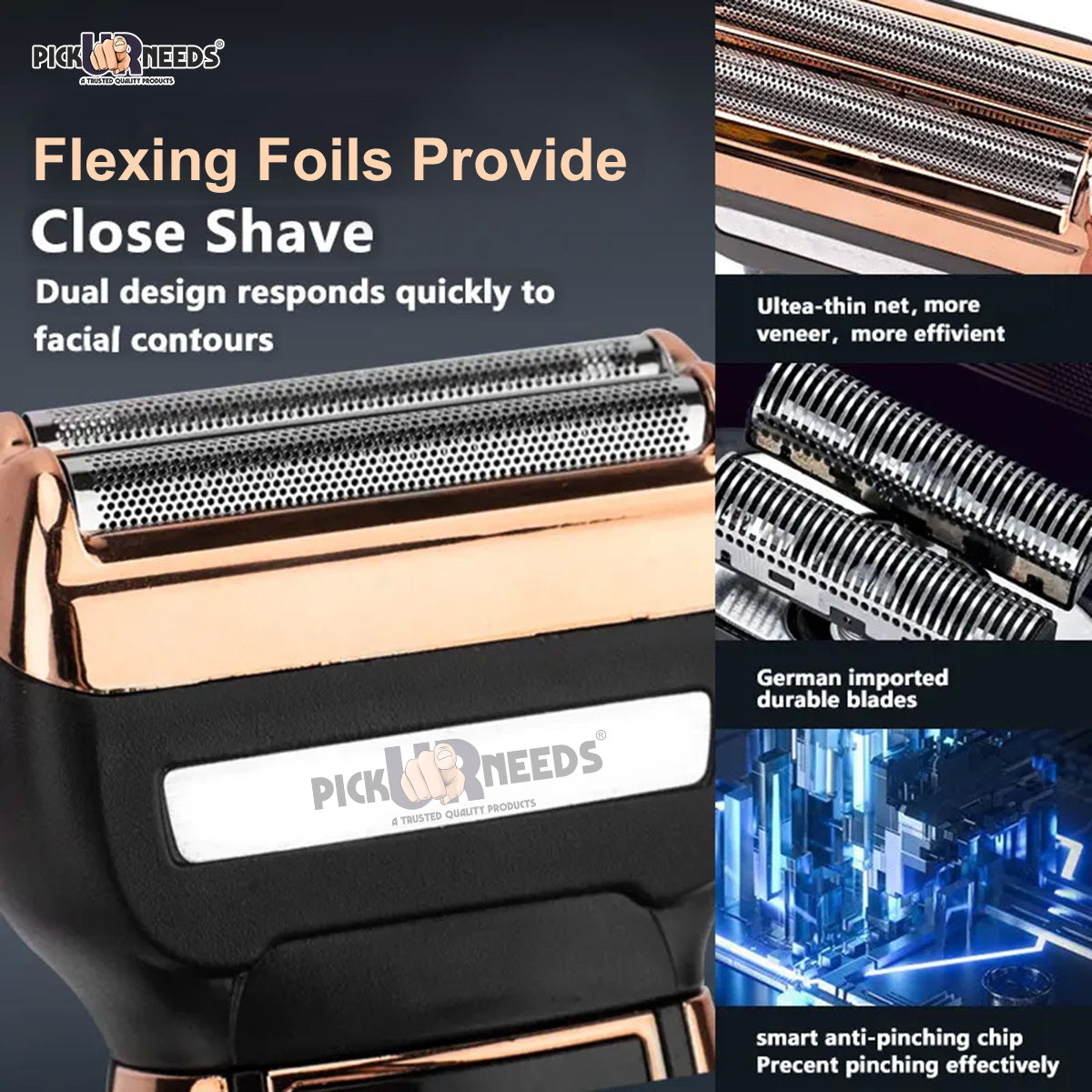 Pick Ur Needs Rechargeable Wireless Electric Shaver Beard Nose Hair Trimmer Shaver For Men (Gold)