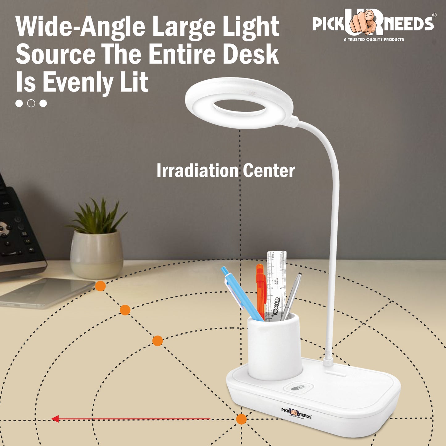 Pick Ur Needs Rechargeable Study Table Lamp Torch ON/ OFF With Pen Stand Night Desk Light Table Lamp (15 cm, White)