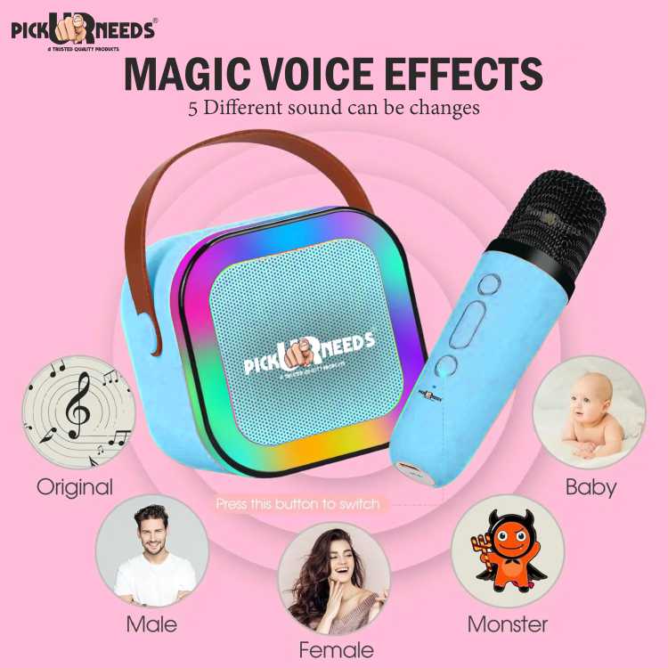 Pick Ur Needs Kids Karaoke 4 Multiple Voice Mike With Bluetooth Speaker RGB Disco Party Light (Blue)
