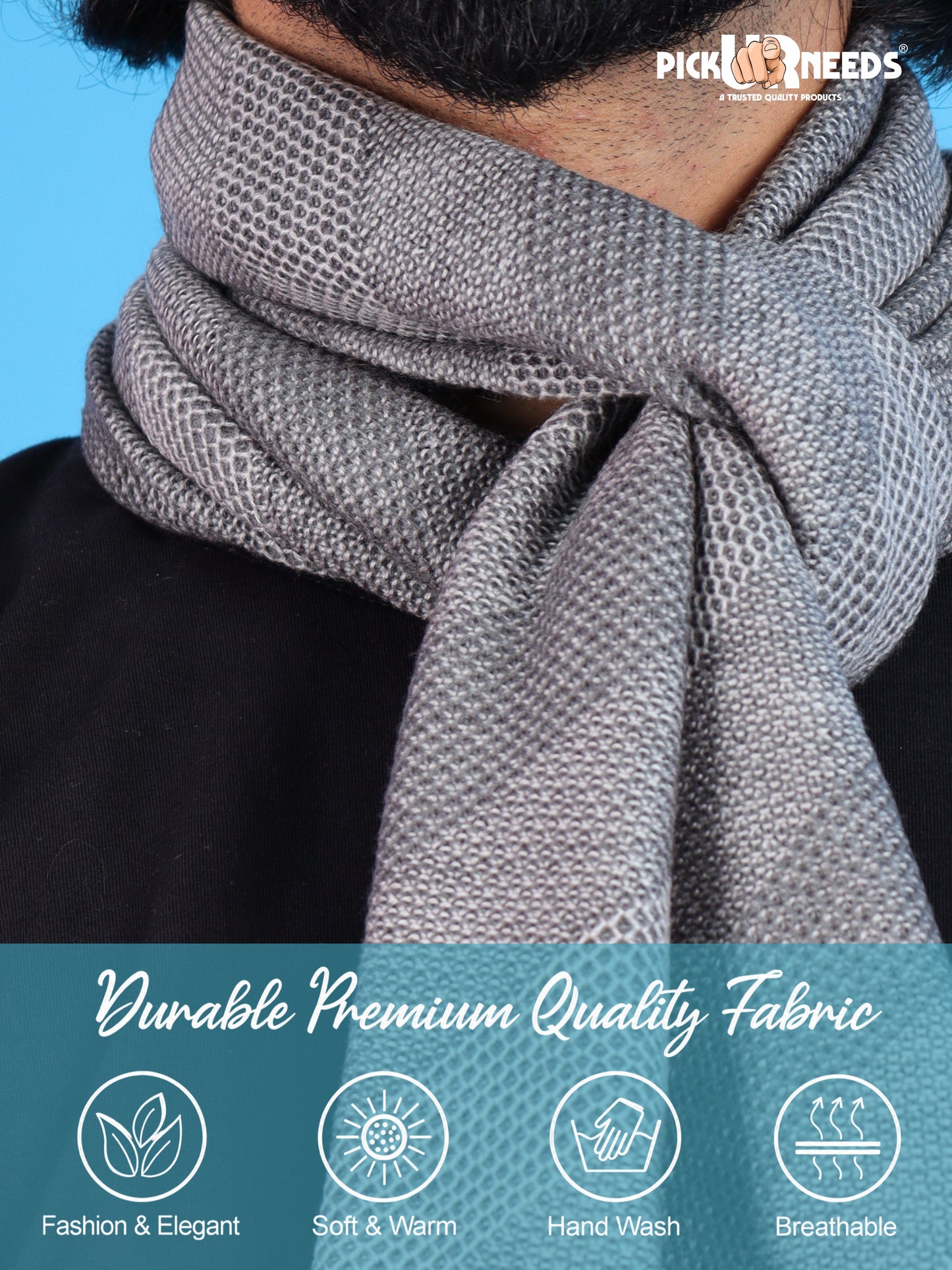 Pick Ur Needs Premium Men's Warm And Stylish Woolen Muffler Angoora With Solid Color Plain Design And Stylish Tussles Ends Muffler For Men