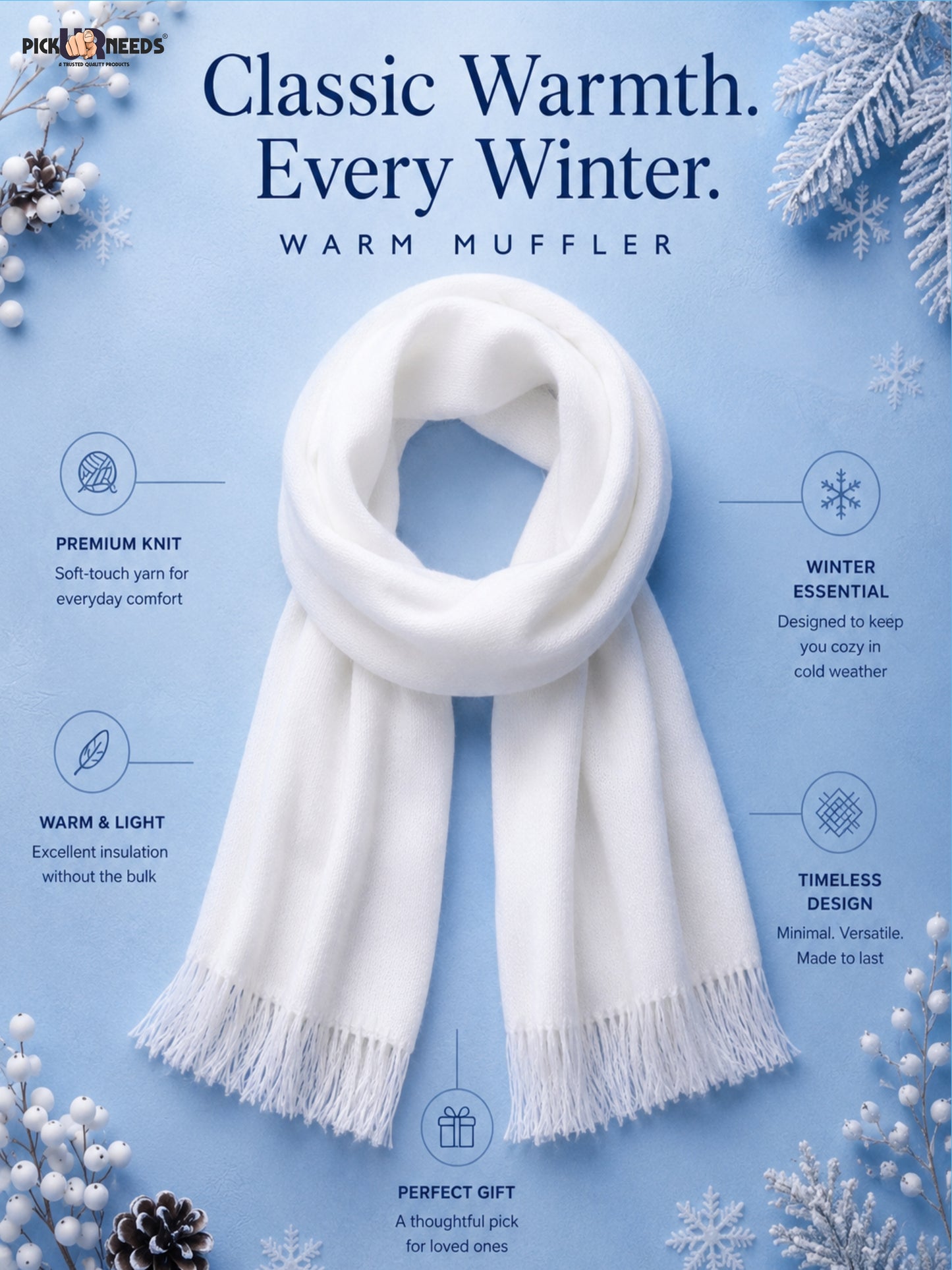 Pick Ur Needs Mens Winter Muffler Scarf for Boys & Men Soft Warm Neck Wrap Stole Lightweight Shawl