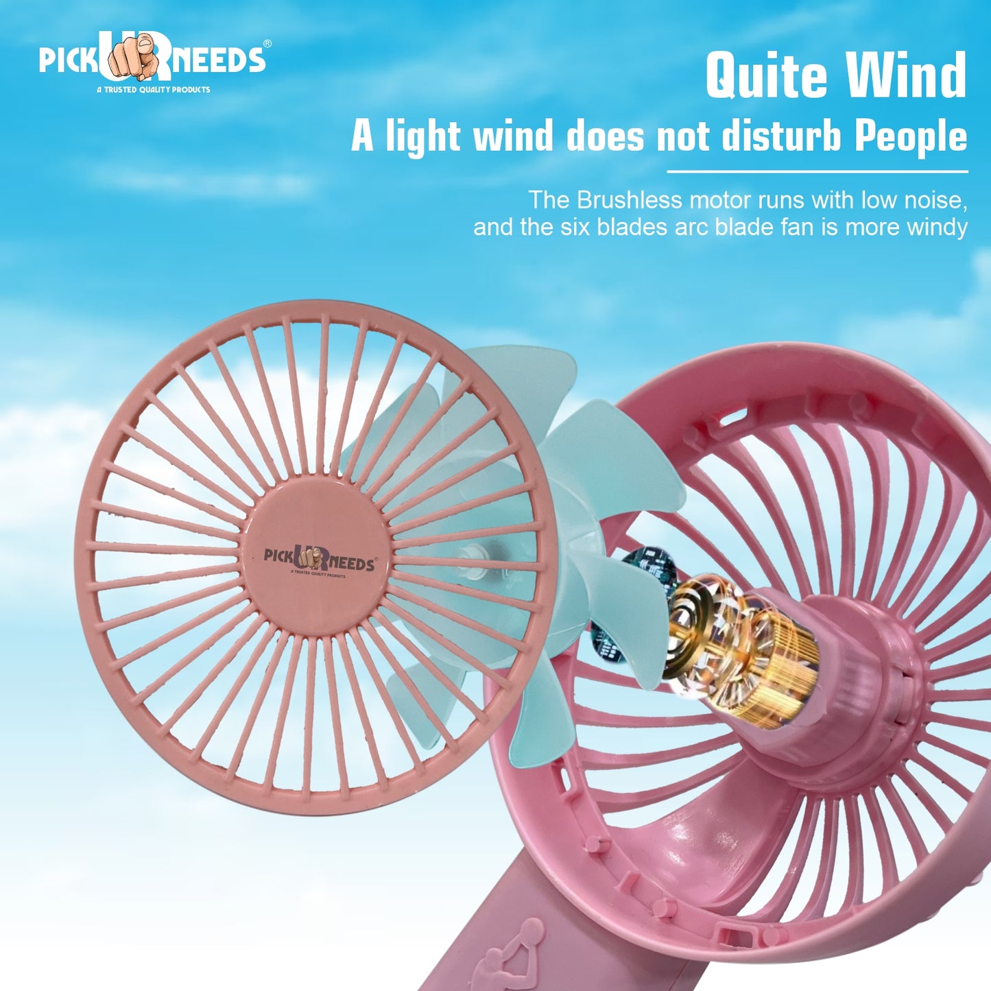 Pick Ur Needs Mini Handheld Rechargeable Fan For Home/Ofice USB Charging 2 Speed Mode Mini Pocket Fan