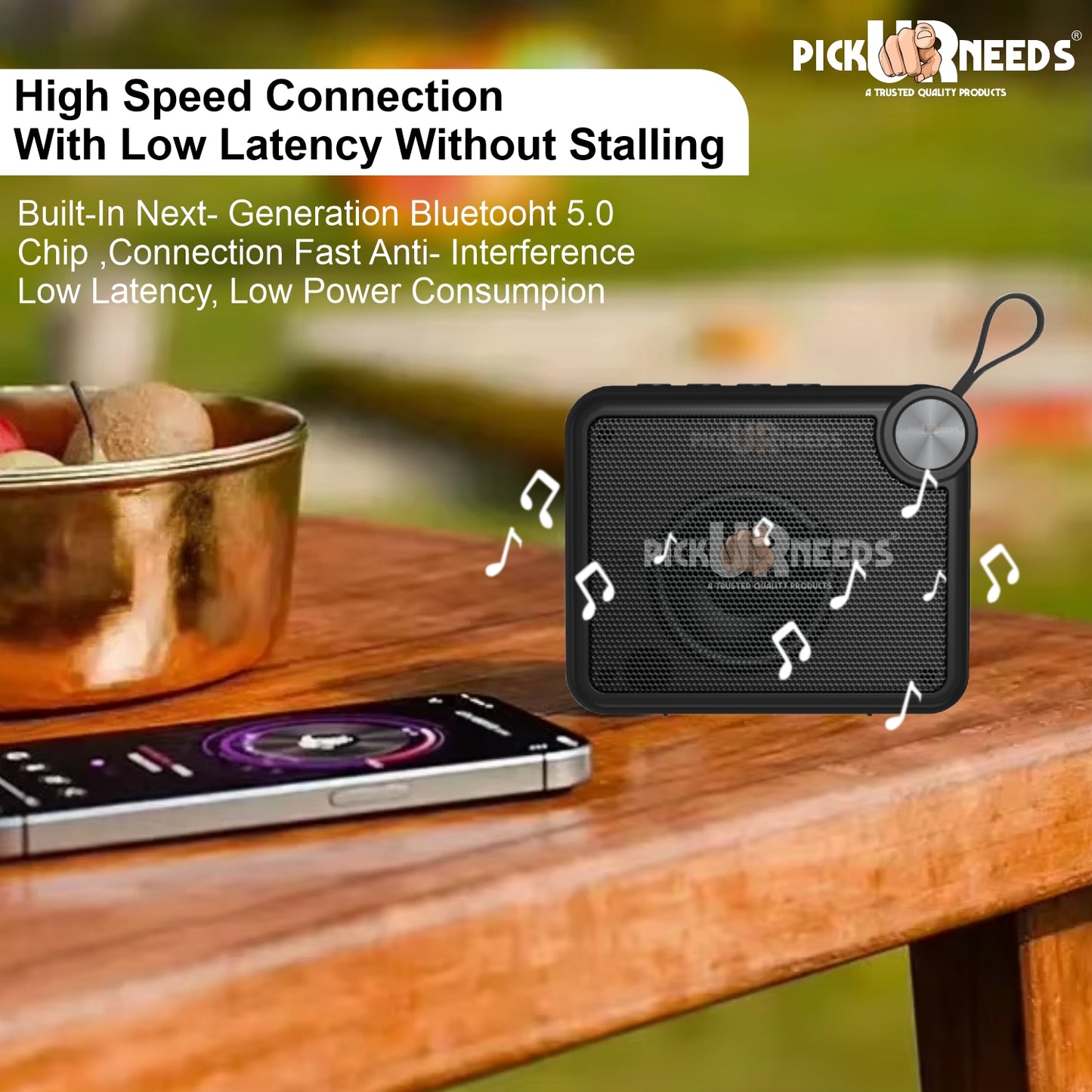 Pick Ur Needs Rechargeable Box Sound Wireless Speaker 5W – TWS, 4H Playback, TF/SD/USB/FM 5 W Bluetooth Speaker (Black, 5.0 Channel)