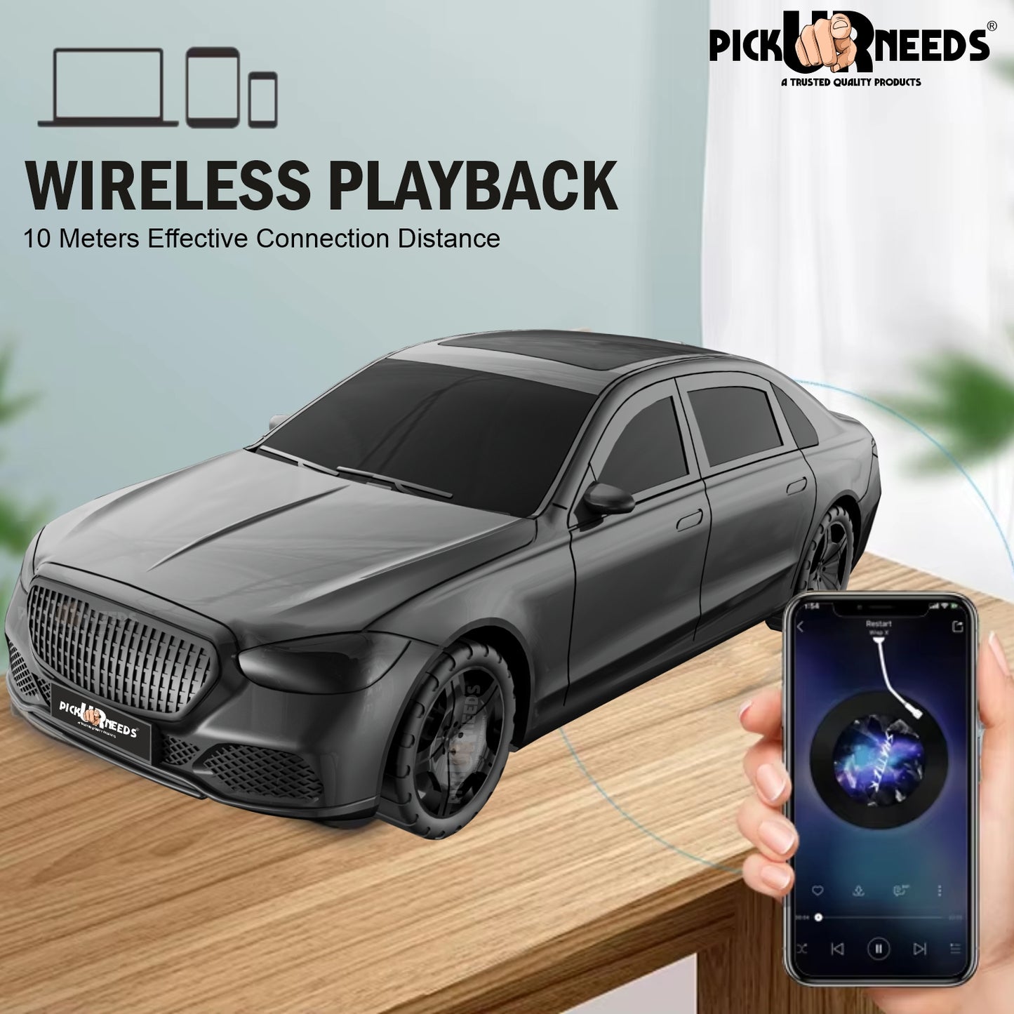 Pick Ur Needs Compact Rechargeable Wireless Thunder Sound 5W Car Speaker–Superior Bass, FM/USB 5 W Bluetooth Speaker (Red, 5.0 Channel)