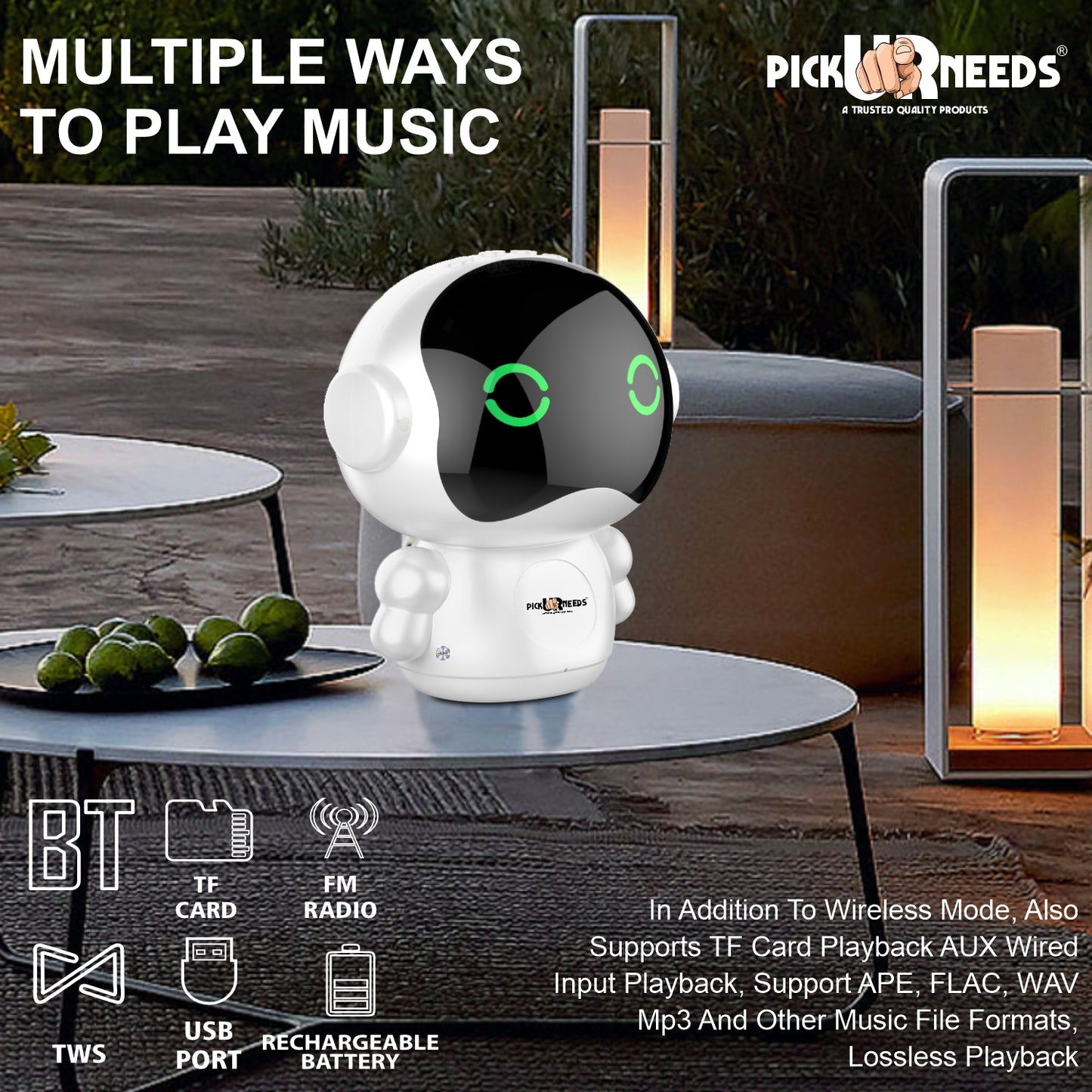Pick Ur Needs Rechargeable Wireless Mini DJ Bluetooth Speaker HiFi Bass, LED Lights, 800mAh Battery, USB/TF Card/TWS Playback