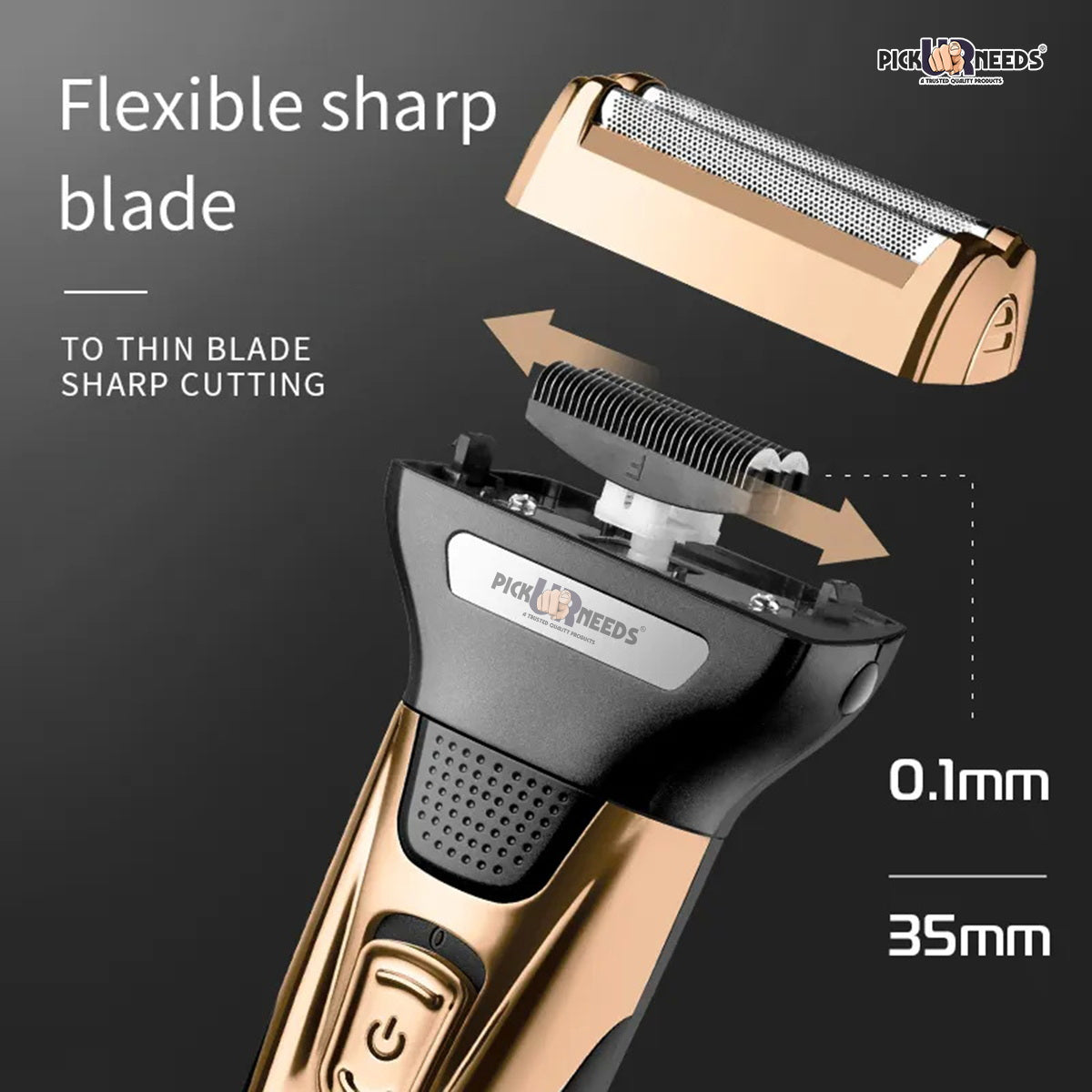 Pick Ur Needs Rechargeable Wireless Electric Shaver Beard Nose Hair Trimmer Shaver For Men (Gold)