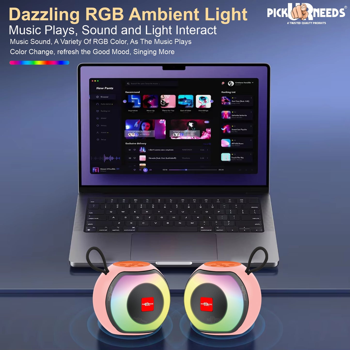 Pick Ur Needs Compact Rechargeable Boom Bass Wireless Speakers - RGB LED Light, 4Hrs, 1200mAh 5 W Bluetooth Speaker (Black, 5.0 Channel)
