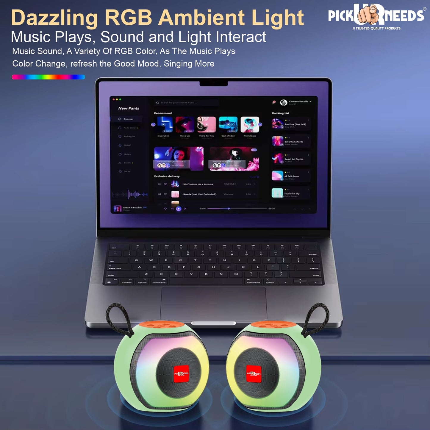 Pick Ur Needs Compact Rechargeable Boom Bass Wireless Speakers - RGB LED Light, 4Hrs, 1200mAh 5 W Bluetooth Speaker (Black, 5.0 Channel)