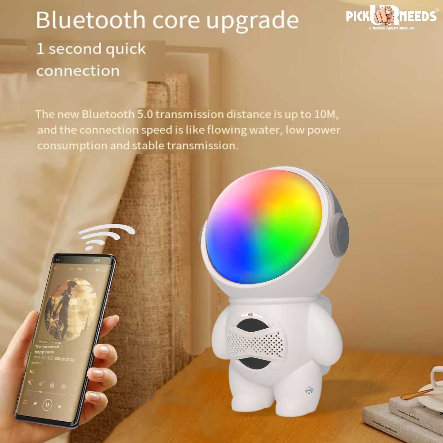 Pick Ur Needs Astronaut Portable Wireless Mini DJ Bluetooth Speaker with Dynamic Thunder Sound, 6.8W HiFi Bass, LED Lights, 1200mAh Battery, USB/TF Card Playback
