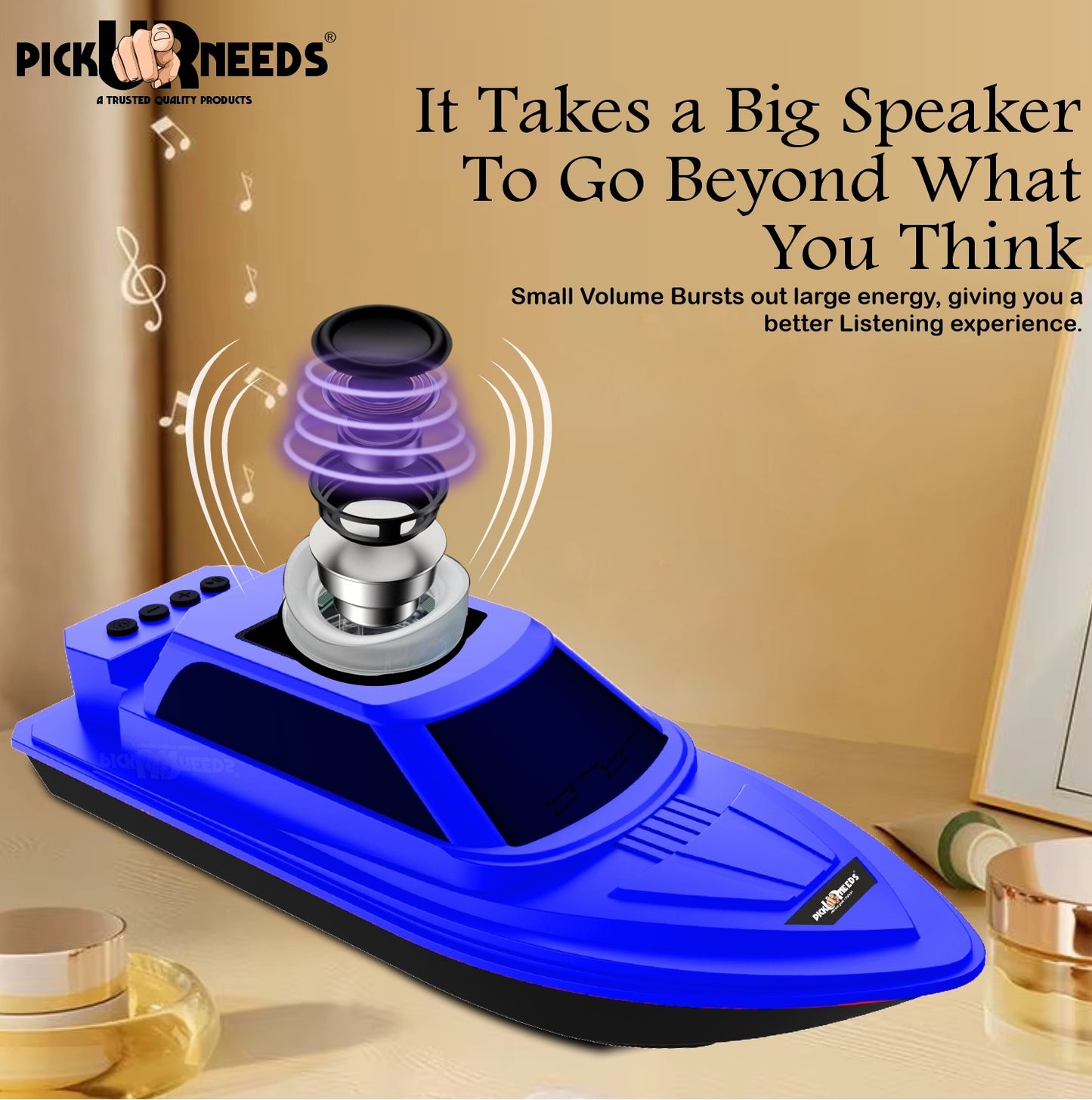 Pick Ur Needs Portable Bluetooth Speaker with High Bass β 5W Dynamic Thunder Sound, Cruiser Design, 1200mAh Rechargeable Battery, Wireless Audio for Outdoor & Indoor Use (Black)