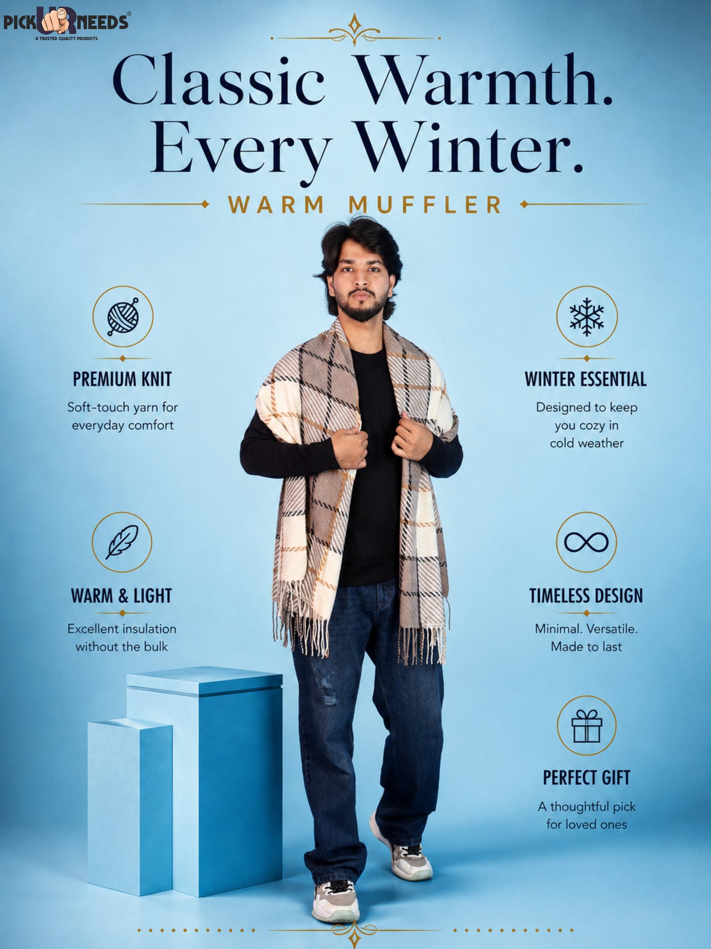 Pick Ur Needs Warm Soft Woolen Shawl for Men Soft Warm Traditional Shoulder Wrap