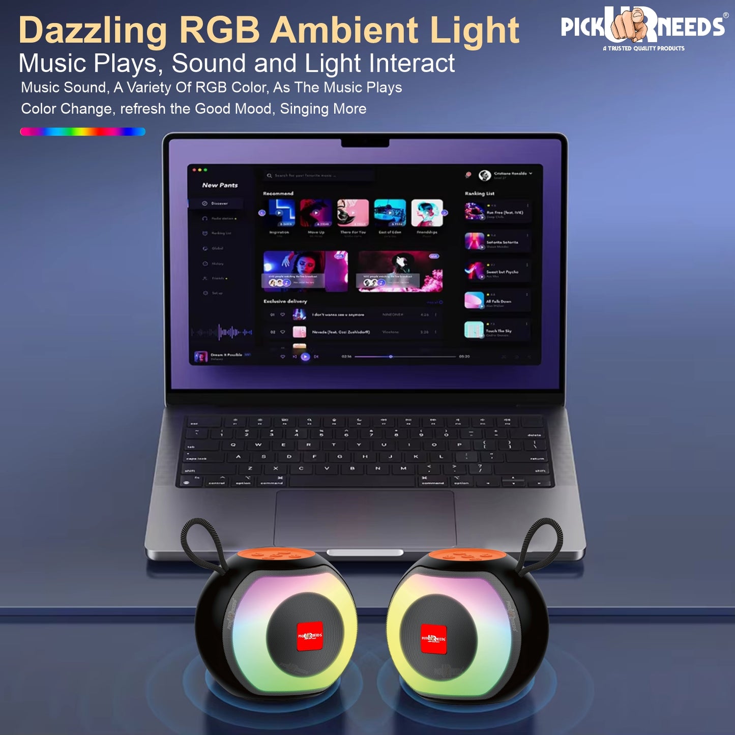 Pick Ur Needs Compact Rechargeable Boom Bass Wireless Speakers - RGB LED Light, 4Hrs, 1200mAh 5 W Bluetooth Speaker (Black, 5.0 Channel)