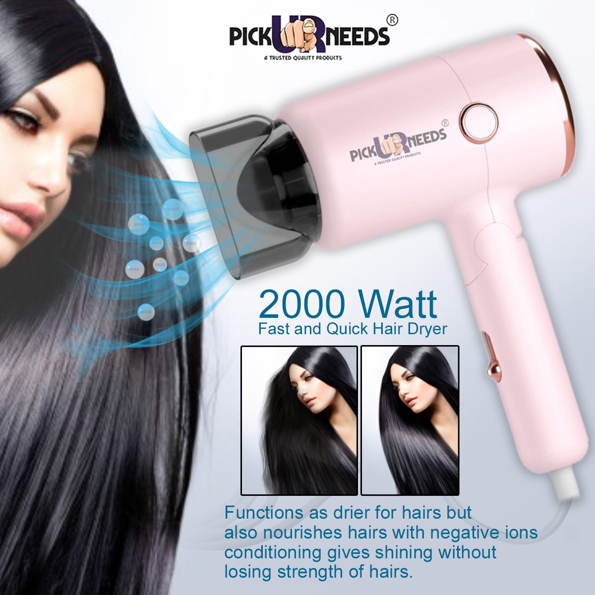 Pick Ur Needs Foldable Hair Dryer Stylish 2000W Professional Hot & Cold Hair Dryer with Handle Hair Dryer (2000 W, Green)