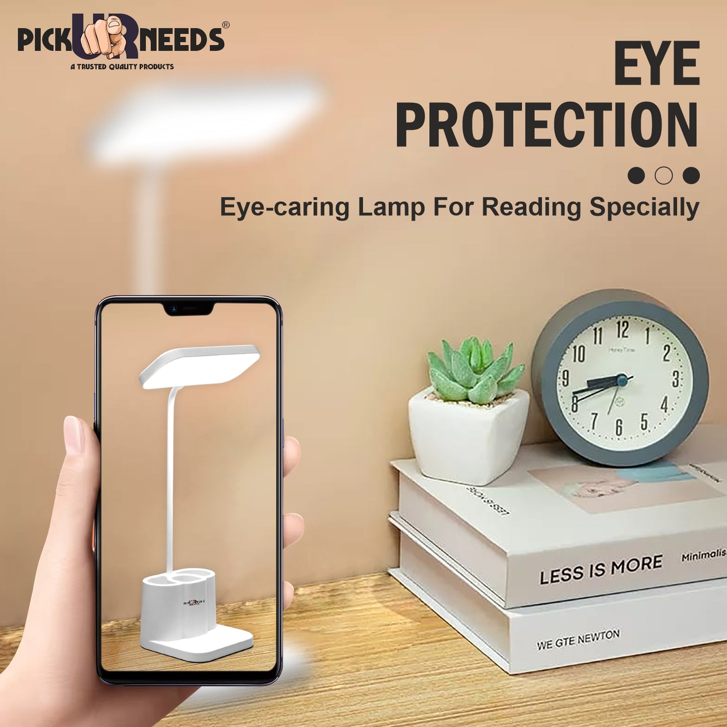 Pick Ur Needs LED Smart Desk Table Lamp Rechargeable, 3 LIght Modes, Foldable Study Lamp (11 cm, White)
