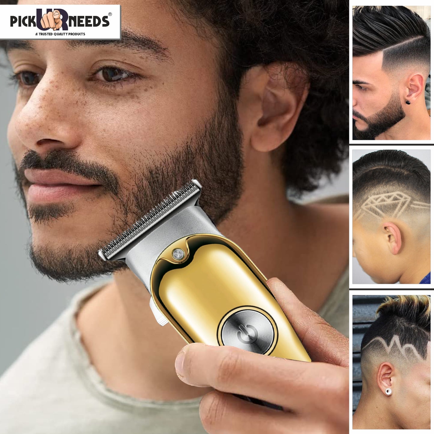 Pick Ur Needs Professional High Quality Hair Clipper Shaver 1200mAH Battery Trimmer 180 min Runtime 3 Length Settings (Gold)