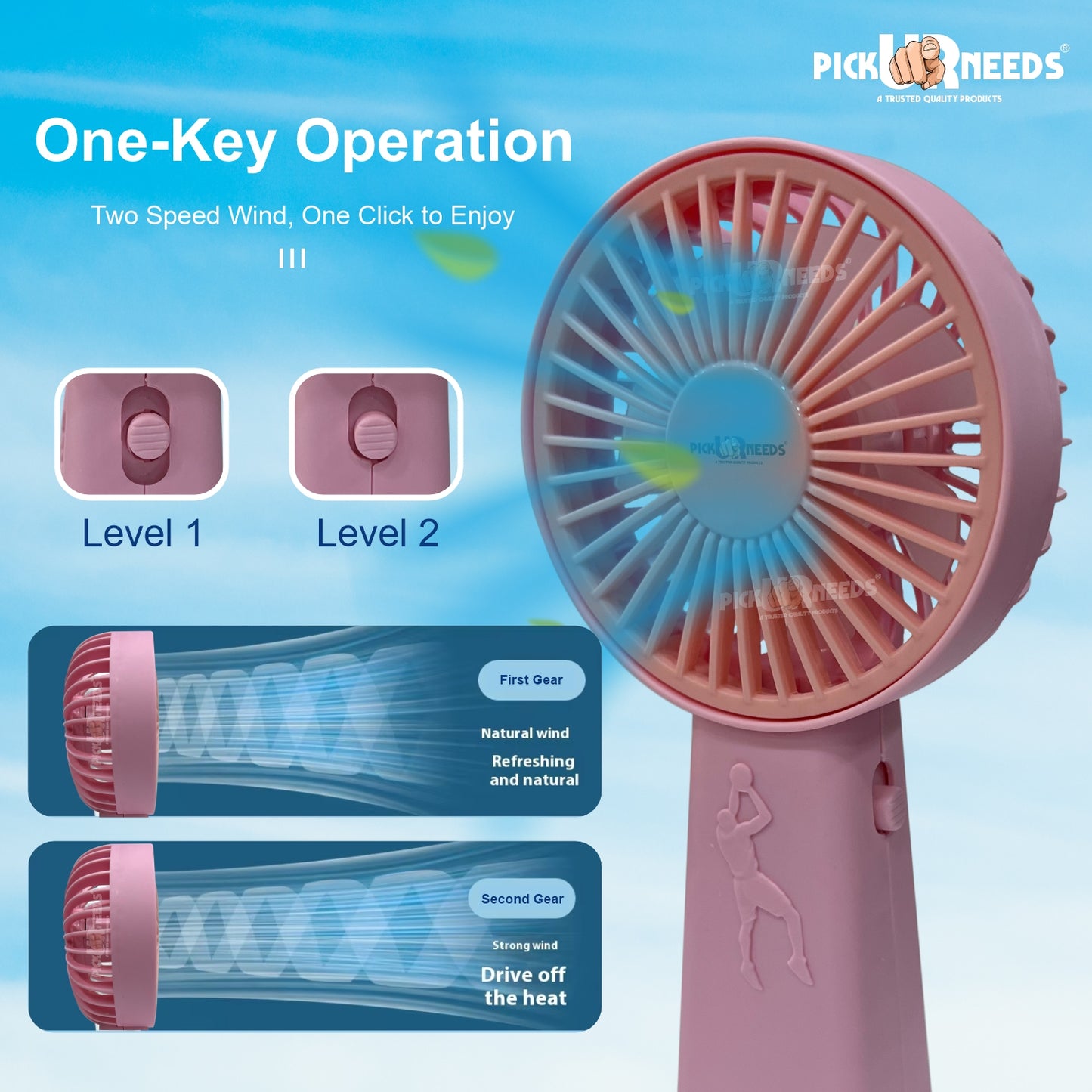 Pick Ur Needs Mini Handheld Rechargeable Fan For Home/Ofice USB Charging 2 Speed Mode Mini Pocket Fan