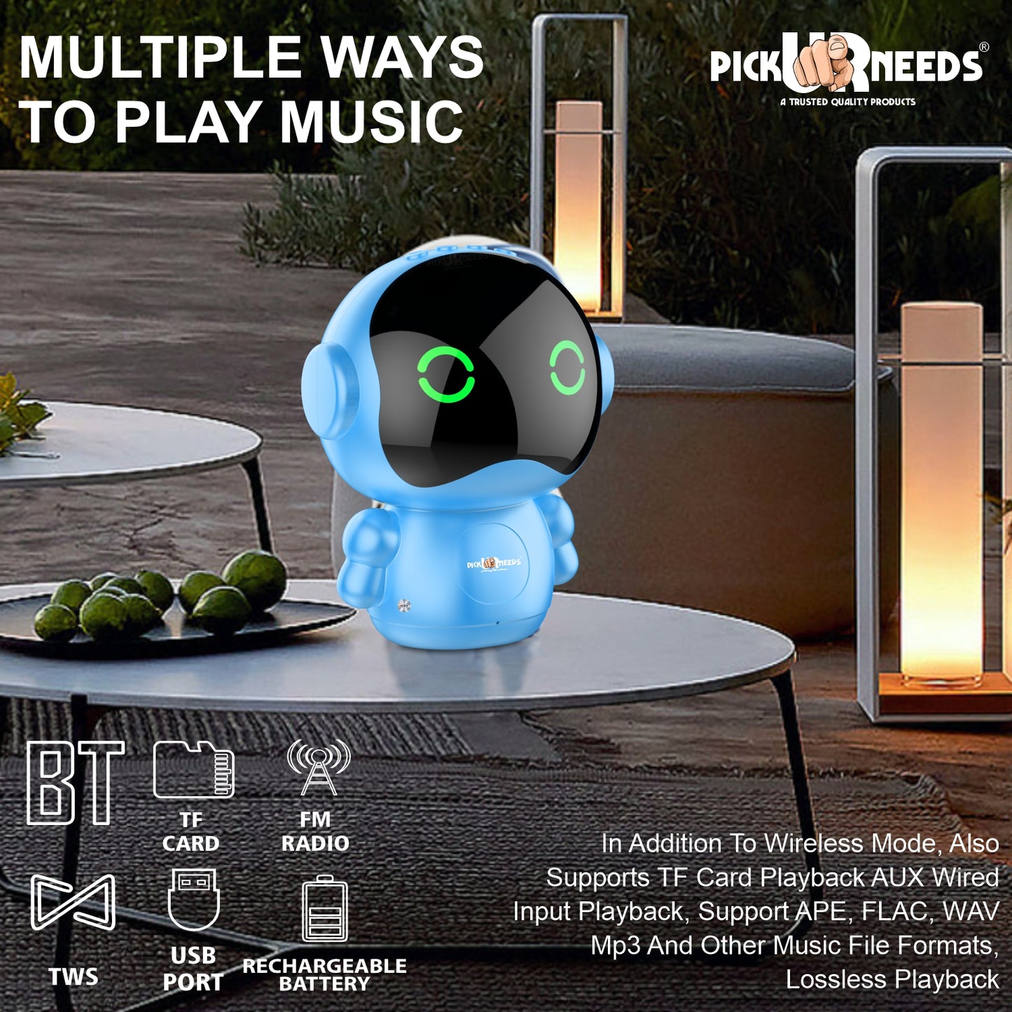 Pick Ur Needs Rechargeable Wireless Mini DJ Bluetooth Speaker HiFi Bass, LED Lights, 800mAh Battery, USB/TF Card/TWS Playback