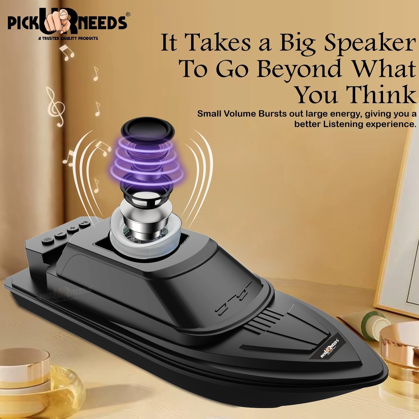 Pick Ur Needs Portable Bluetooth Speaker with High Bass β 5W Dynamic Thunder Sound, Cruiser Design, 1200mAh Rechargeable Battery, Wireless Audio for Outdoor & Indoor Use (Black)