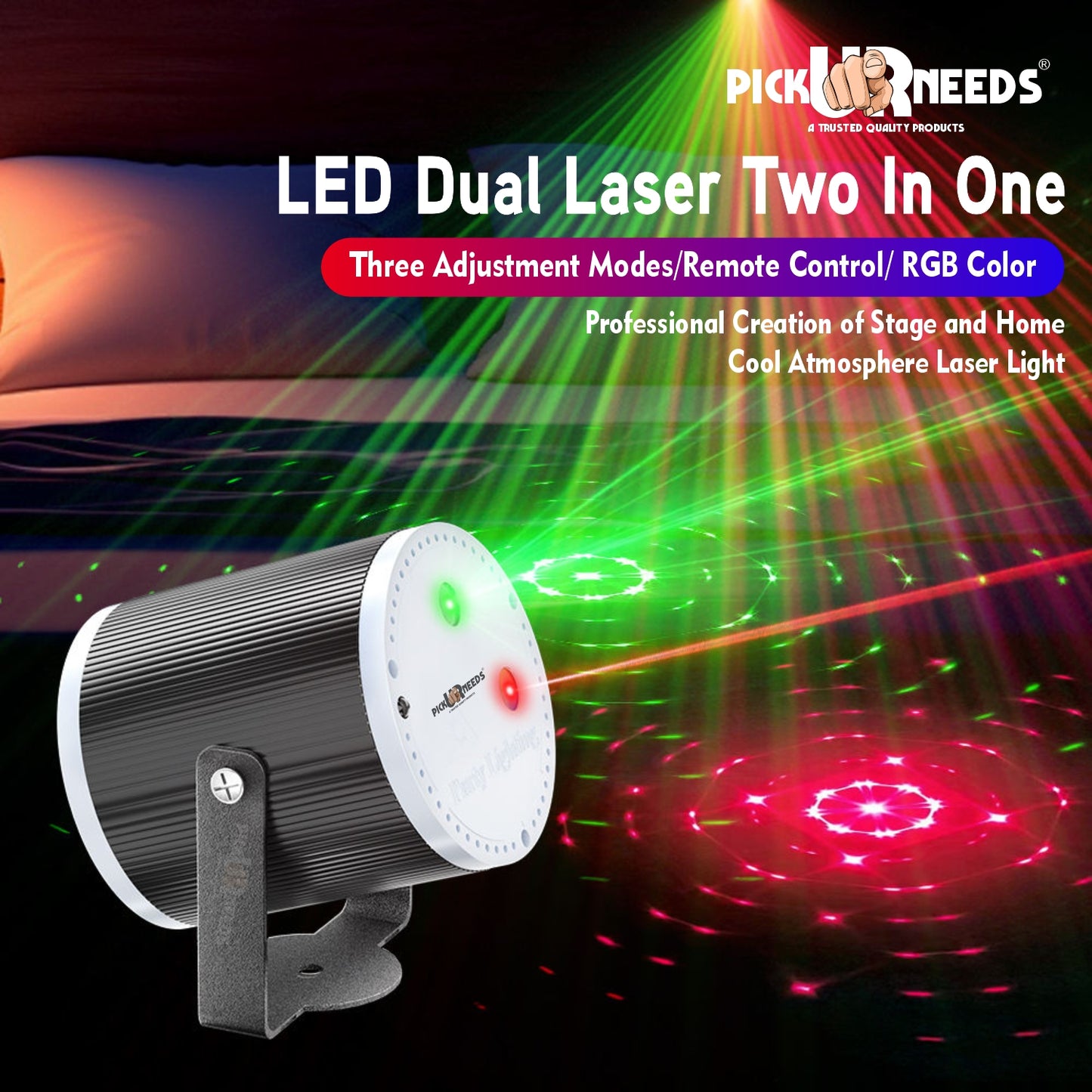 Pick Ur Needs Mini Cylinder DJ Disco Laser Light with 16 Patterns & 4 Modes USB-Powered Party Light for Weddings,Clubs & Events