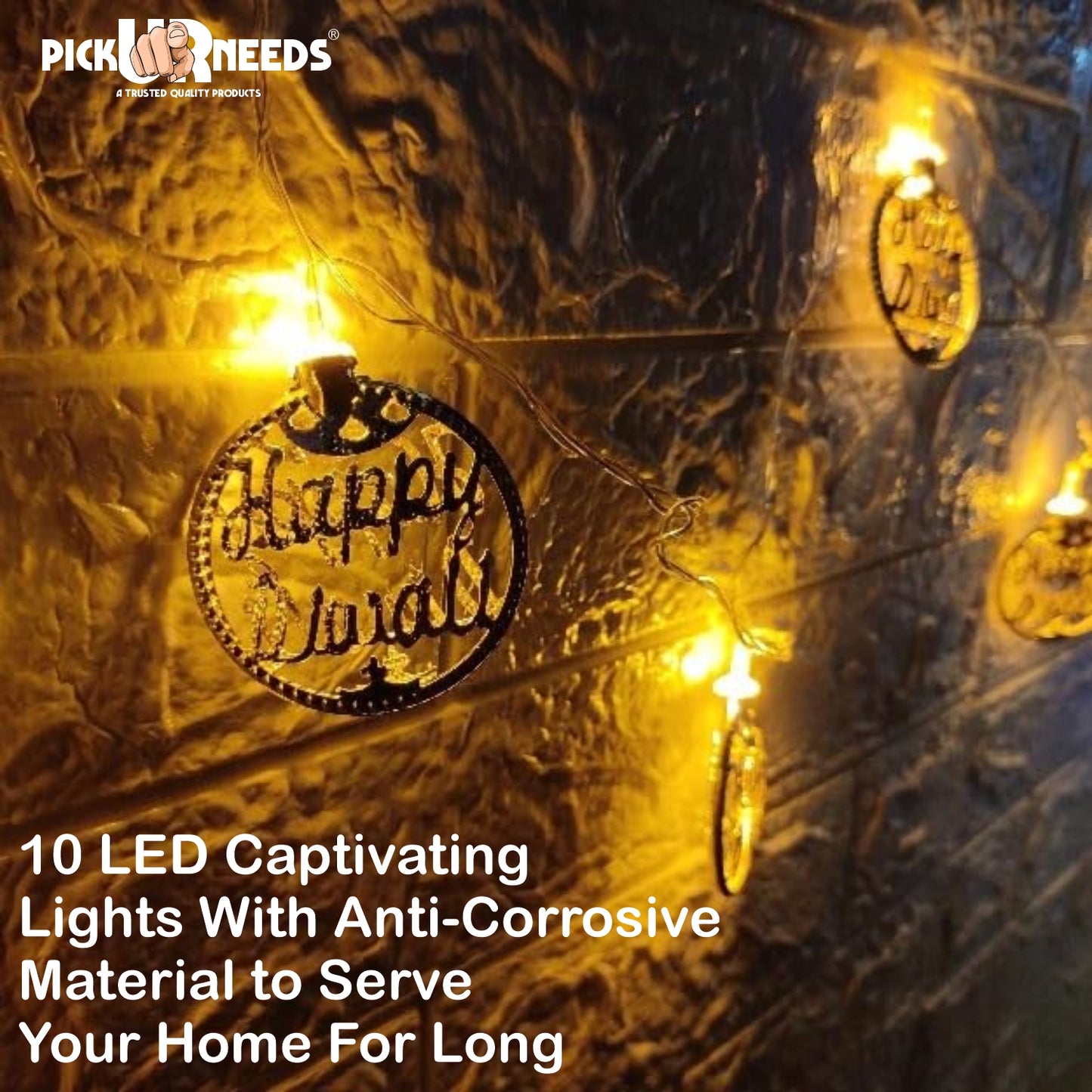 Pick Ur Needs Diwali String Lights Happy Diwali Metal Hanging Lights, Warm White Round 3D Ceiling Lamp