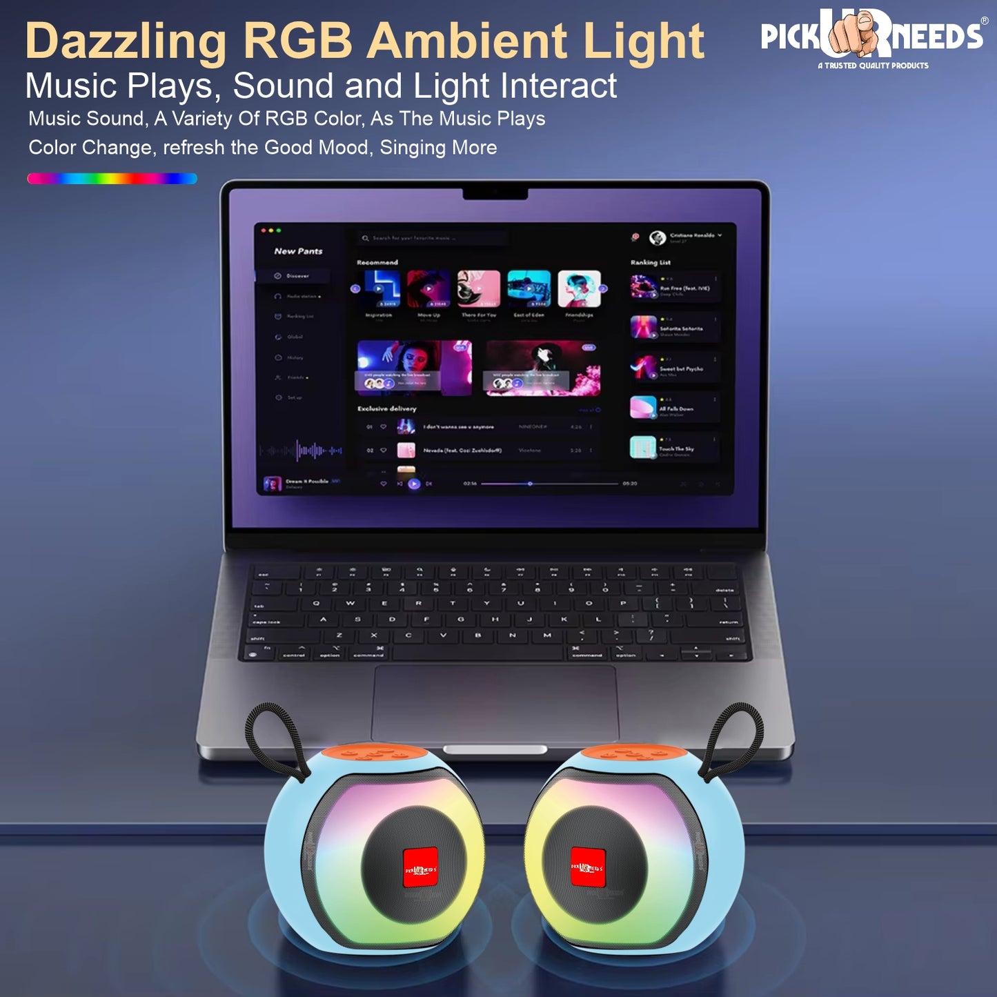 Pick Ur Needs Compact Rechargeable Boom Bass Wireless Speakers - RGB LED Light, 4Hrs, 1200mAh 5 W Bluetooth Speaker (Black, 5.0 Channel)