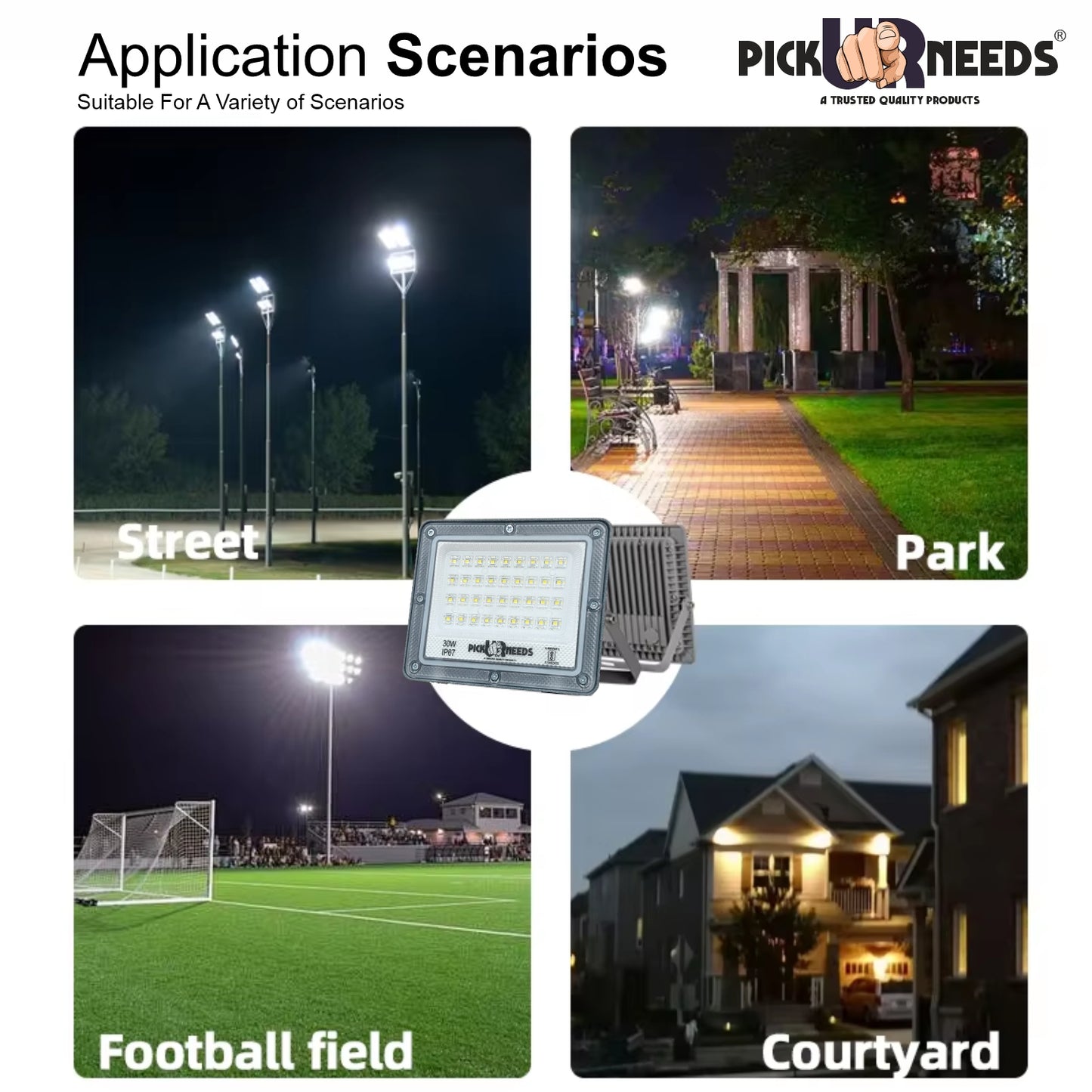 Pick Ur Needs 30W Lens Flood Lamp Outdoor Light With Extension Bracket IP67 Waterproof Light 0 hrs Flood Lamp Emergency Light (White) pack of 3