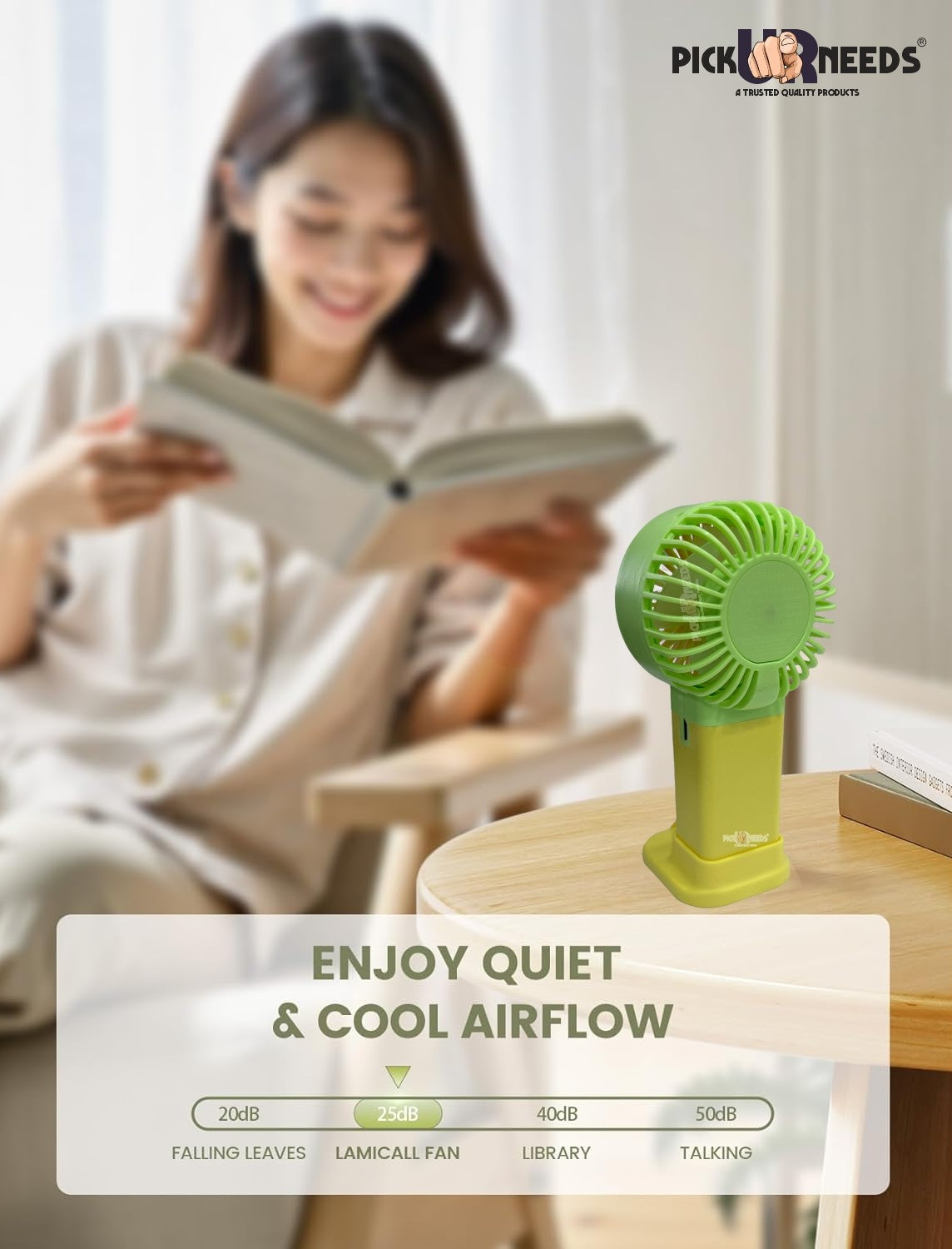 Pick Ur Needs Mini Rechargeable Hand Fan With USB Charge Support Teddy Design Fan With Stand 3 mm 5 Blade Table Fan (BLDC Motor Pack of 1)