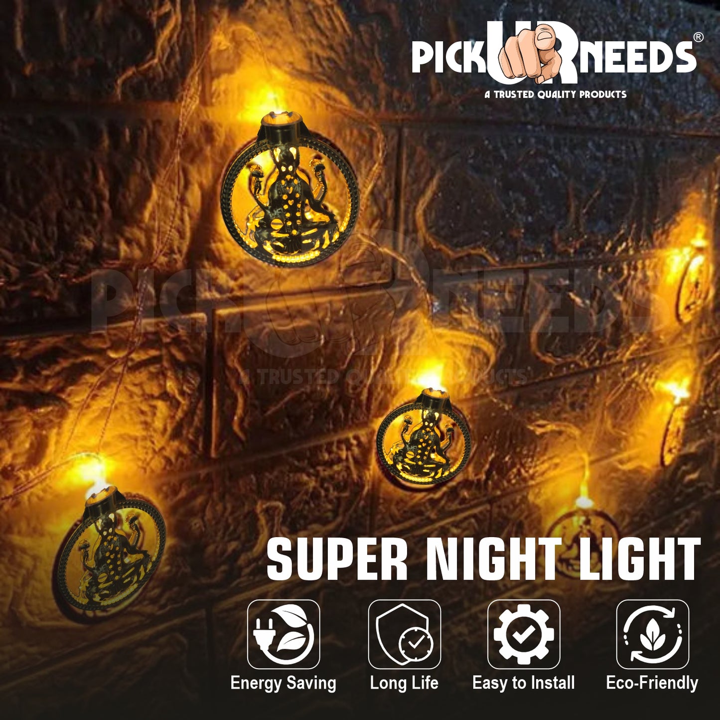 Pick Ur Needs Diwali String Lights Laxmi Ji Metal Hanging Lights, Warm White Round 3D Ceiling Lamp