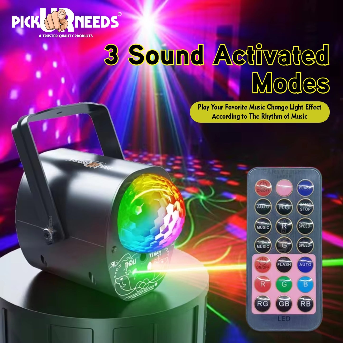 Pick Ur Needs Disco Ball Party Lights DJ Laser Light with Remote β Sound Activated (50 nm, Multicolor)
